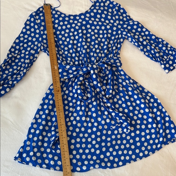 Zara trf collection Blue and White Polka Dot  Dress with Waist Tie XS - Picture 6 of 12